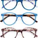IBOANN Chic & Comfy Blue Light Glasses for Women - 3-Pack Round Frames, Screen-Ready Style with UV Protection Coating Blue Leopard & Blue Leopard Mix & Leopard, Clear