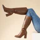 Ankis Knee High Boots for Women Squared Toe Chunky High Heel with Side Zipper Long Boots (8, Brown Pu)