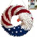 2026 Eagle Flag Wreath, 250th Anniversary Patriotic Eagle Wreath, Red White and Blue with Stars, Independence Day 4th of July Front Door Wall Decor (Medium-2D, Round)