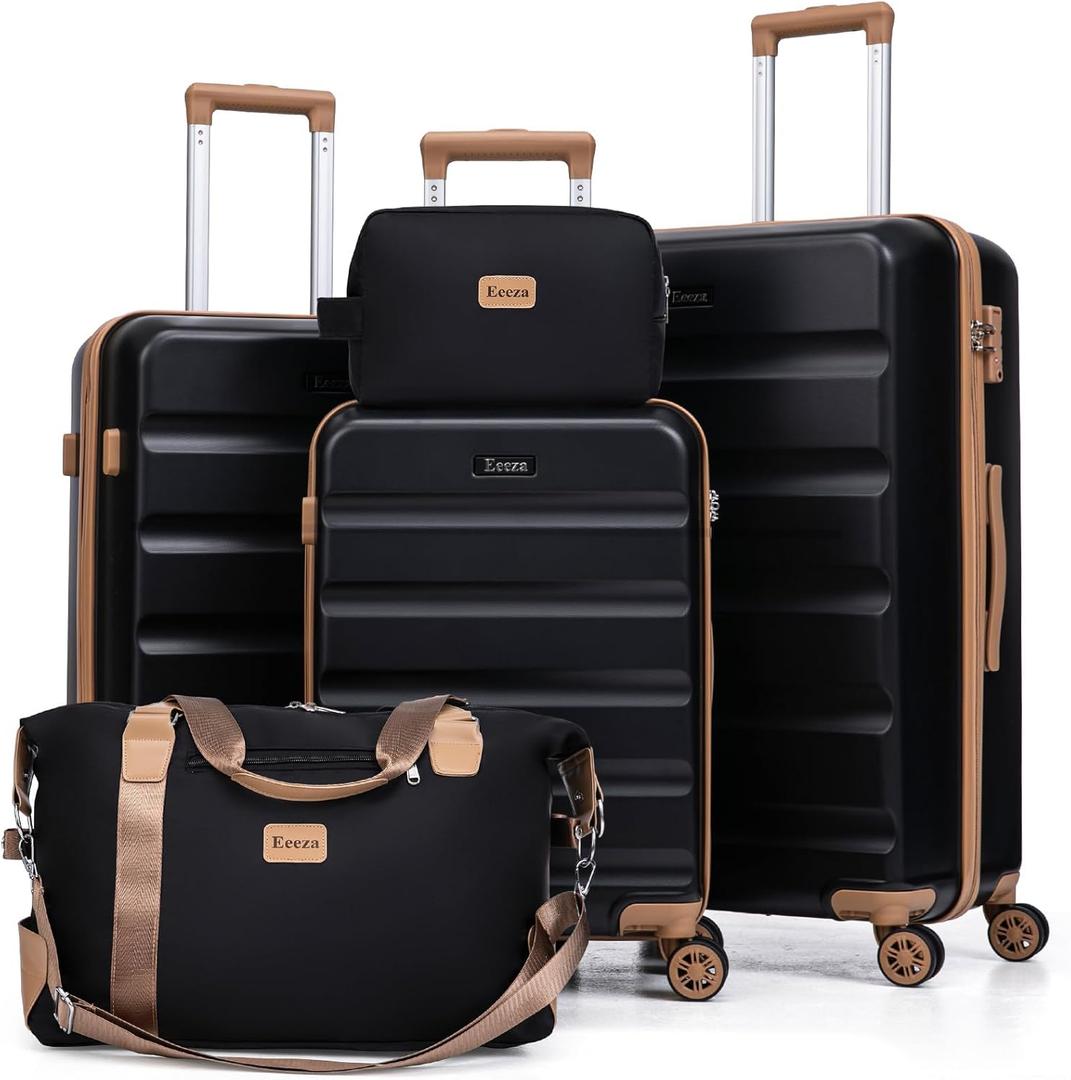 Luggage Sets 5 Piece,Hard Case Suitcase Set with Spinner Wheels,Hardshell Lightweight Travel Luggage with TSA Lock (Black,20/24/28 Inch), 5pcs