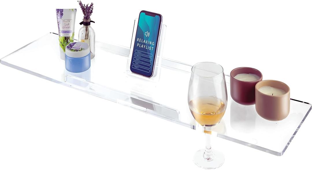 32" Supreme - Clear Acrylic Bathtub Tray Caddy Tub Shelf, Spa Board Luxury Bathroom Bath tub Table, Fits Across Bathtubs, Book, iPad and Wine Glass Holder (Supreme, 32")