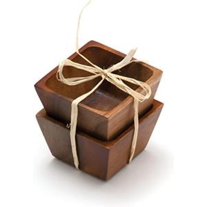 Lipper International Acacia Wood Small Square Bowls | For Condiments | Hand Wash Only | Brown | Set of 2