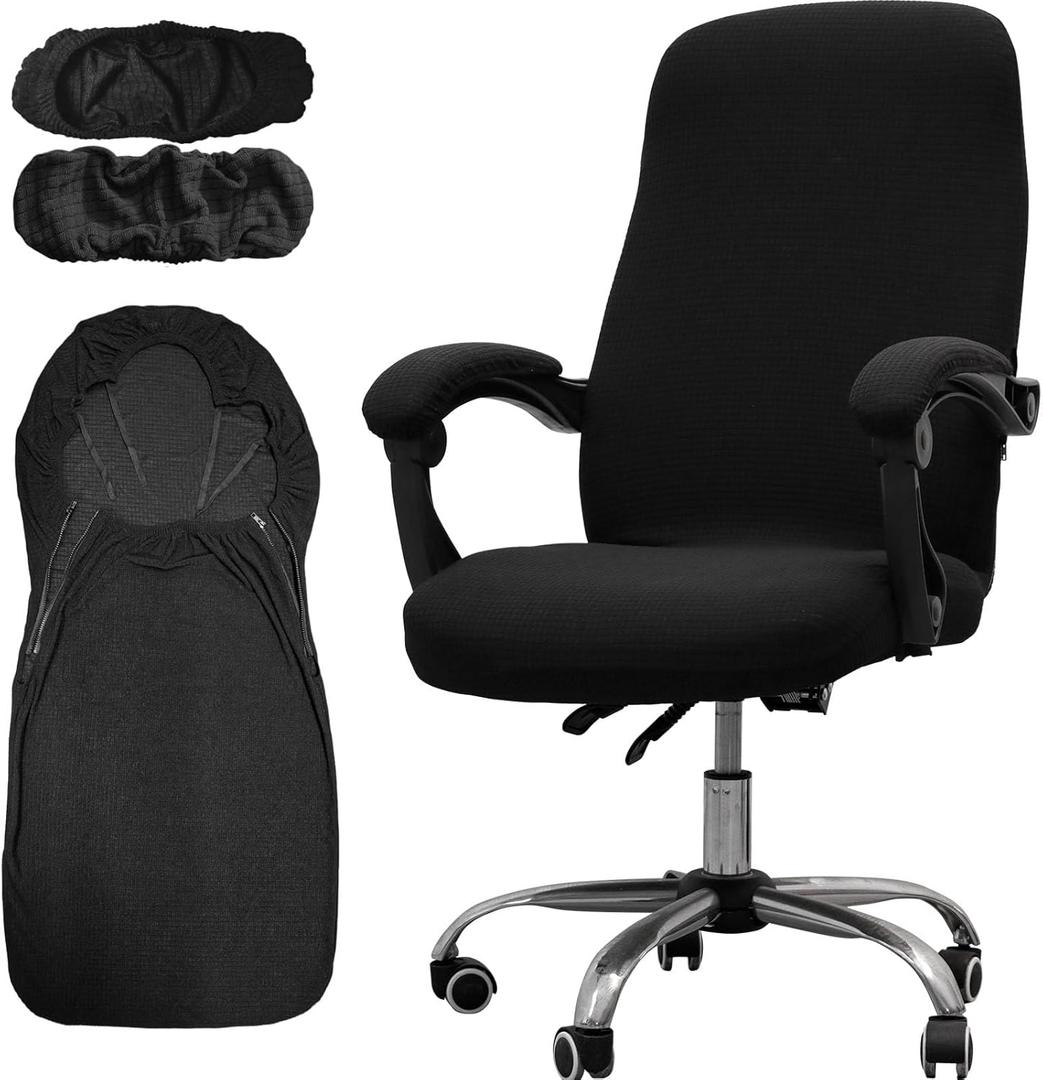 Melaluxe Office Chair Cover with Armrest Covers Universal Stretch Desk Chair Cover, Computer Chair Slipcovers (Size: L) - Black