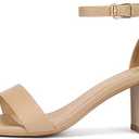 Women's Heeled Sandals Open Toe Ankle Strap Chunky Heels Dress Shoes Wide Feet Friendly, Size 7, Beige