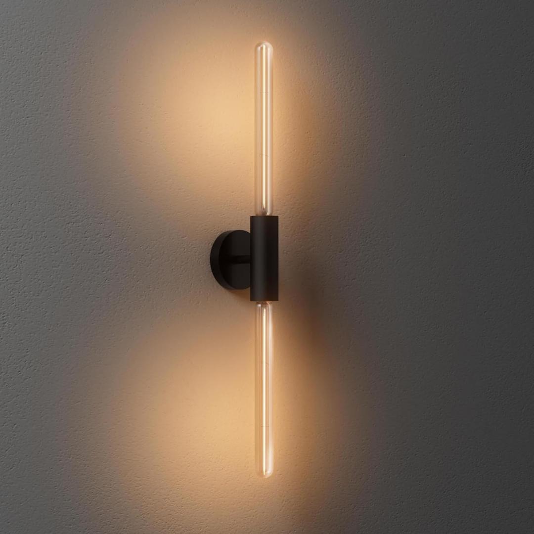 ALAMPEVER Wall Sconce with T10 Bulbs, Modern Bathroom Black Wall Sconces, Clean Lines Design, Dimmable Wall Light for Bedroom, Living Room, Hallway, Entryway, Caf, and Bar