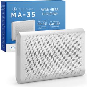 Medify MA-35 Air Purifier with True HEPA H13 Filter | 1,280 ft Coverage in 1hr for Allergens, Smoke, Wildfires, Odors, Pollen, Pet Dander | Removal to 0.1 Microns | Silver, 1-Pack