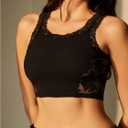 WDIRARA Women's Floral Lace Patchwork Tank Top Mesh Sheer Back Sleeveless Crop Tops (Black, S)