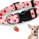Kazazoo Dog Collar Cute and Soft Nylon Puppy Collar Girl, Adjustable Dog Collars for Medium Large Dogs, Strawberry-L