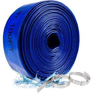 ZYfire Pool Backwash Hose with 2 Clamps - 2" x 100 FT PVC Lay Flat Discharge Hose Heavy Duty Reinforced Pool Hose Weather and Burst Resistant for Pool Drain, Sump Pump, Pool Filter