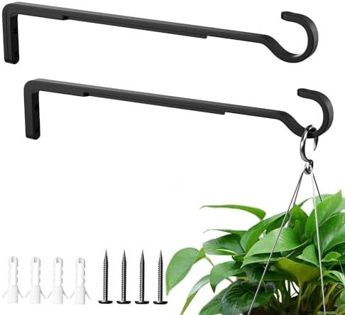 12 Inch Black Heavy Duty Outdoor Plant Hangers for Hanging Baskets, Iron Hanging Plant Brackets for Hanging Plants Outside, Metal Plant Hooks Plant Wall Hooks for Hanging Lantern, Bird Feeder (2 pcs)