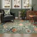 DCX Vintage Floral Rug 4x6, Washable Sage Green Rug for Living Room, Kid & Pet Friendly with Rubber Back Non Slip, Soft Low Pile Carpet, Stain Resistant Rug for Bedroom, Nursery, Dining Room
