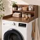 2-Tier Washer Dryer Countertop with Shelves & Metal Hooks, 28" W x 27.5" D Large Laundry Topper for Room Organization & Folding Clothes & Storage(Oak)