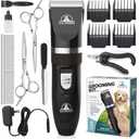 Pet Union Professional Dog Grooming Kit - Cordless Low Noise Dog Clippers for Grooming Thick Coats - All Pet Safe Cat Hair Trimmer - Pet Grooming Kit Includes Dog Hair Clippers, Nail Trimmer & Shears