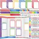 90 Pcs Science Fair Board Supplies 60 Trim Scalloped Bulletin Board Borders 24 Presentation Board Subtitles 6 Science Fair Titles for Classroom Display Boards (Watercolor)
