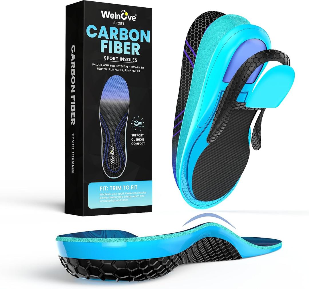 Hike Support Insoles - Welnove Carbon Fiber Insoles -Shoe Insert for Hiking Ourdoor Sport - Rigid Support for Turf Toe,Foot Fractures,Hallux Rigidus,Hiking Boots Inserts for Men Women(Black,3XL)