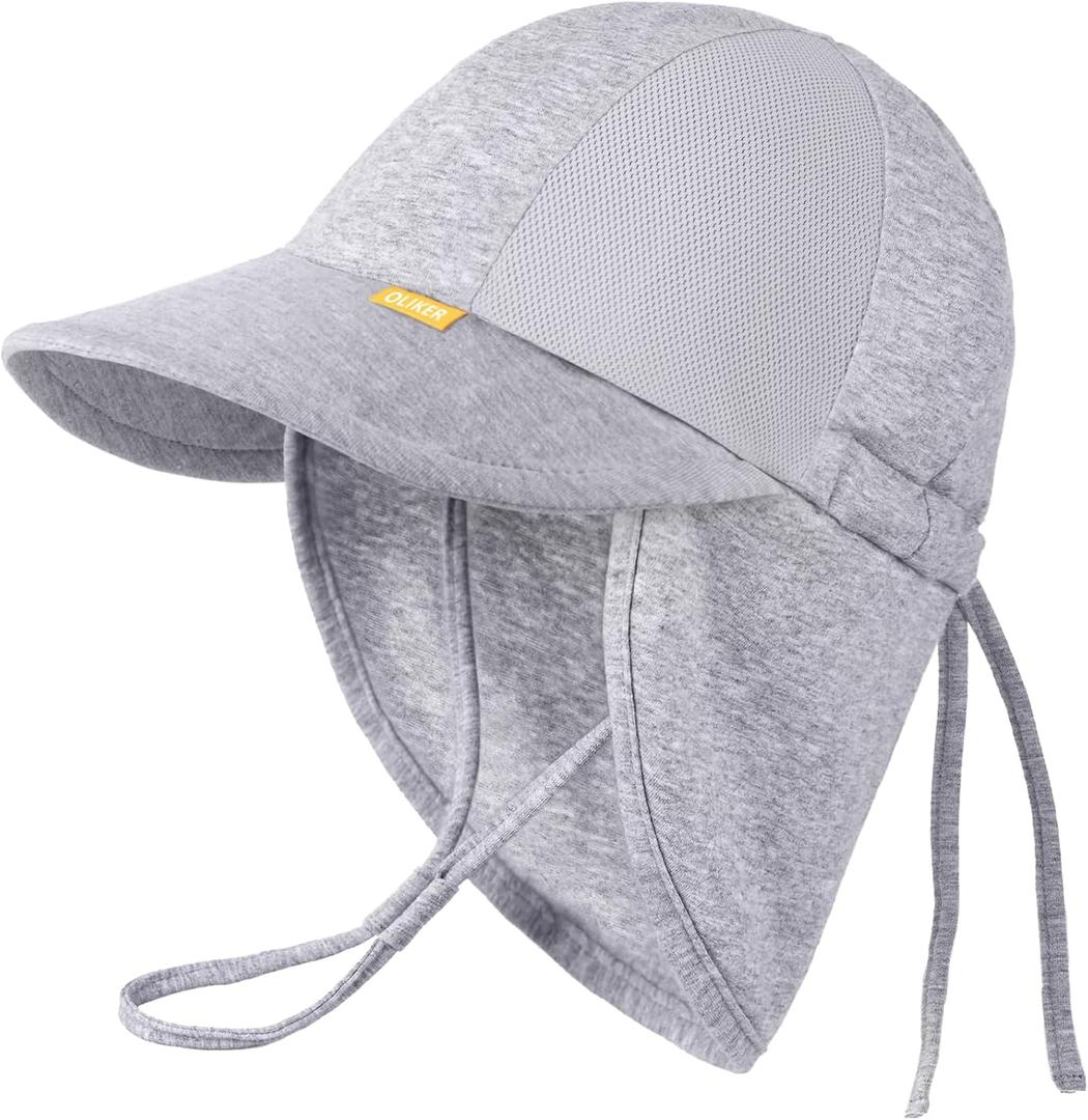 Baby Sun Hat with Breathable Mesh, Neck Flap Infant Unisex Boys Girls Toddler UPF 50+ Summer Beach Swim Adjustable (Gray)