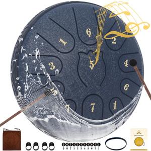 Rain Drum for Outside Garden,Steel Tongue Drum 6 Inche 11 Note Steel Drums Rain Chime,Raindrop Drum,with Soft Bag,Music Book,2 Mallets (Navy Blue)