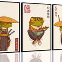3Pcs Vintage Japanese Frog Wall Art Cute Funny Japan Samurai Frog Posters Prints Japanese Matsumoto Hoji Painting Pictures Eclectic Animal Canvas Wall Decor Unframed (green, 16x24 Unframed)