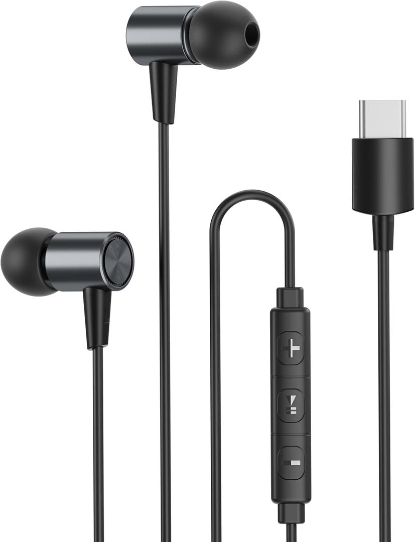 in Ear Headphones USB Type C Earbuds Wired with Microphone Noise Isolating in-Ear Headphones Earphones with Powerful Heavy Bass Stereo, High Definition Compatible with iPhone 15