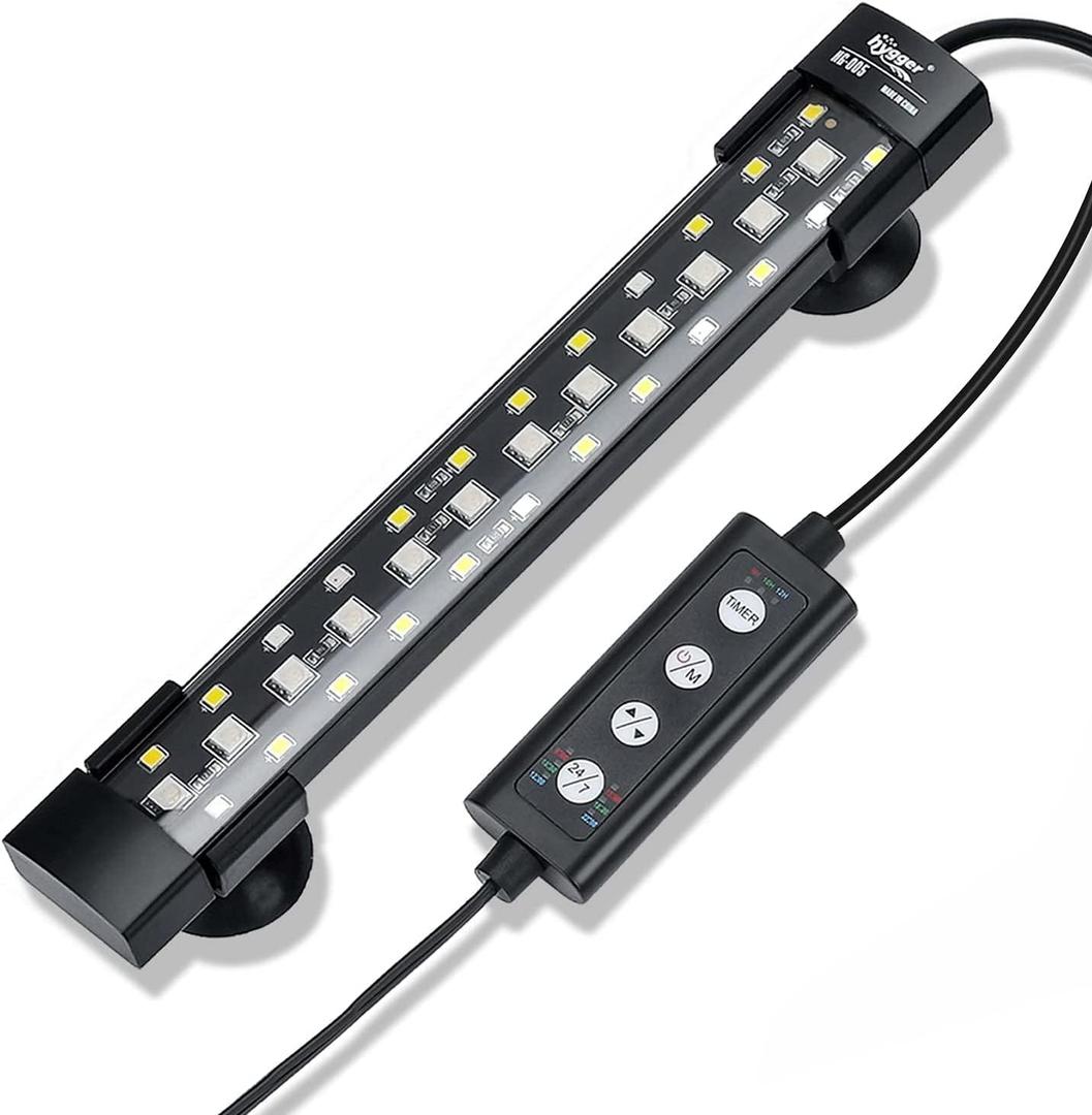 hygger 24/7 Mode Submersible Aquarium LED Light, Full Spectrum Hidden Fish Tank Light with 3 Rows Beads 7 Colors Auto On Off Sunrise-Daylight-Moonlight, Adjustable Timer Brightness 10W (15.9in 10W)