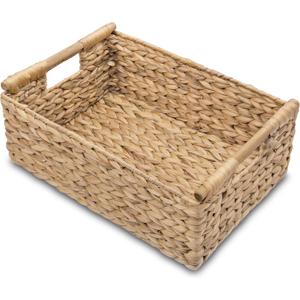 VATIMA Hyacinth Large Wicker Basket 15.5x10.8x6.2" - Rectangular, Wooden Handles, Shelf Organizer