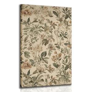 Framed Vintage Botanical Floral Wall Art Canvas Wrap Print Beige Wildflowers Picture Nature Style Poster for Living Room Bedroom or Gallery Wall Decor Painting Artwork Ready to Hang 16x24 Inch