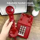 Vintage Corded Phones for Landline Old Telephone with Mechanical Ringer Receiver Volume Adjustable Retro Analog Desk Phone for Home House School, Red