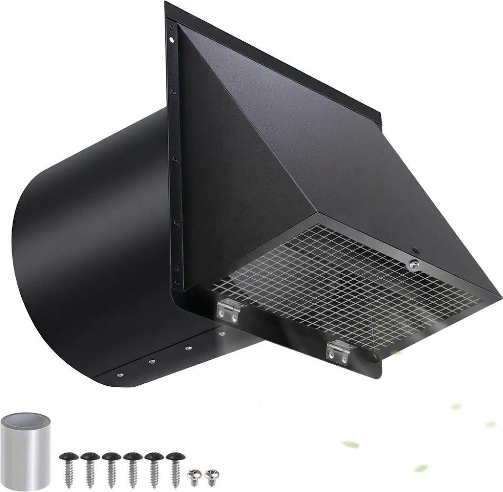 8 inch Hooded Wall Vent with Screen and Damper,Outdoor Wall Vent Cover Exhaust Vent Duct Cap,8" Exterior Vent Cover for Kitchen Range Hood Bathroom HVAC Duct Dryer Ventilation,Galvanized Steel,Black
