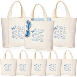 Shinylin 8 Pcs Seashell Bag Bridesmaid Tote Bags 10.6" Mini Last Toast on the Coast Bags Bachelorette Favors Small Reusable Beach Canvas Tote with Handles for Wedding Bridal Shower Gifts