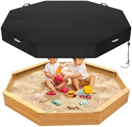 Yexcend Octagon Sandbox Cover, 420D Oxford Cloth Waterproof Outdoor Sand Box Cover for Kids, Protect Sandbox Sand and Toys(Black,84" X 78" X 9")