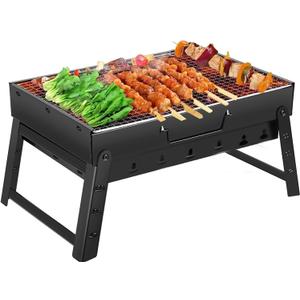 Charcoal Grill, BBQ Grill Folding Portable smoker, Barbecue Mini Barbecue desk Tabletop Outdoor Grill for Camping Picnics Garden Beach Party, black