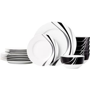 Amazon Basics Dinnerware Set, Microwave and Dishwasher Safe, Service for 6, 18-Piece Complete Kitchen, Plates, Dishes, Bowls, Swirl
