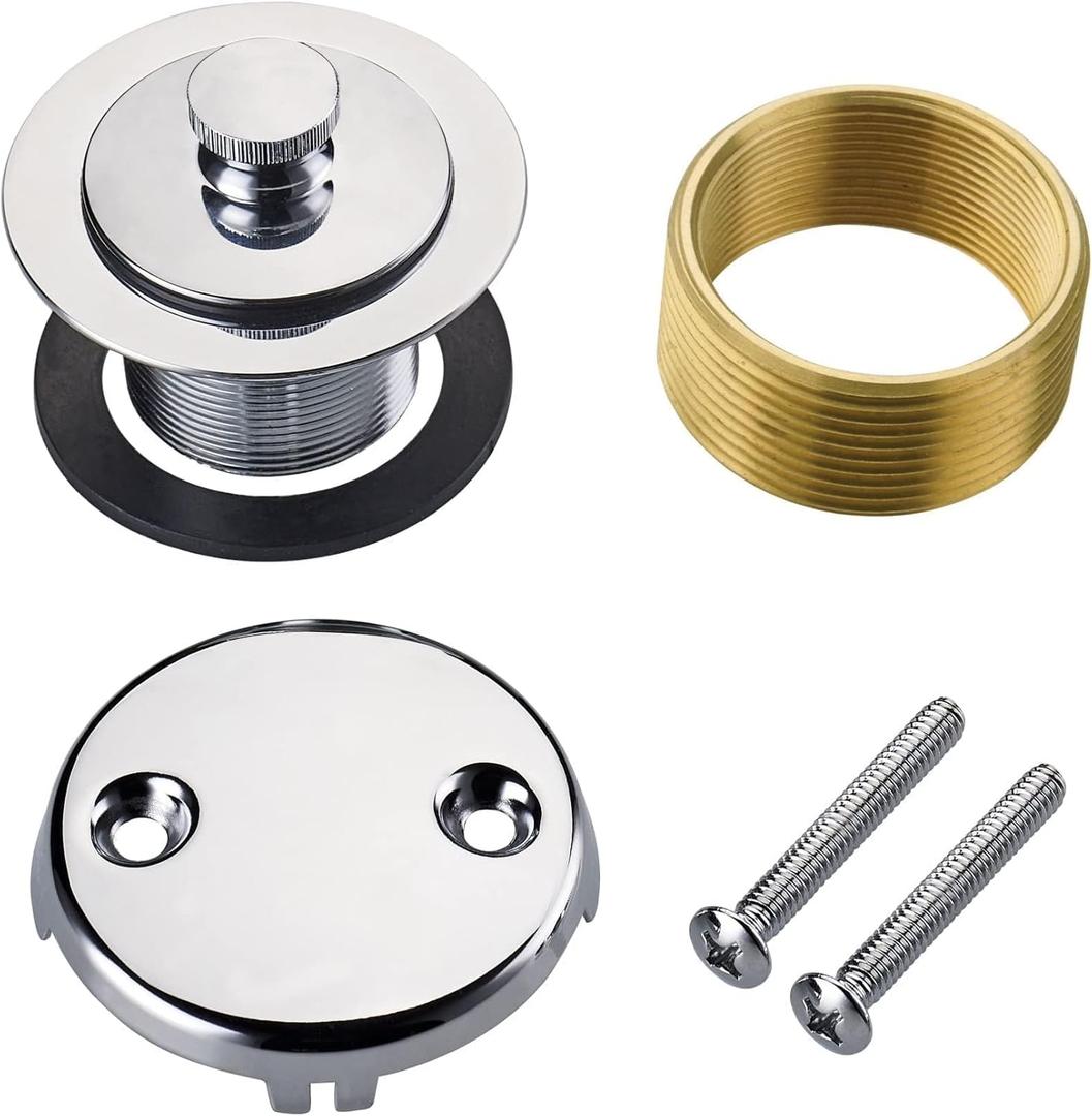 Chrome Polished Bathtub Tub Drain Conversion Kit Assembly, Wellup Lift and Turn Twist Tub Drain Trim Kit with Two-Hole Overflow Faceplate, Chrome Plated