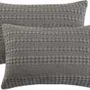 PHF 100% Cotton Waffle Pillow Shams Queen Size, 2 Pack 20" x 30" Soft Skin-Friendly Pillowcases, No Filling, Aesthetic Woven and Breathable Waffle Weave Pillow Case Covers for Bed, Dark Grey