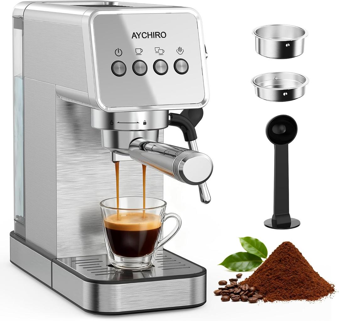 Espresso Machine with Steam Milk Frother, 20 Bar Professional Espresso Coffee Maker for Latte & Cappuccino, 1-Touch Control, Stainless Steel Housing, Removable Water Tank & Drip Tray (Upgrade)