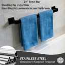 2 Packs 24 Inch Bathroom Towel Bar SUS304 Stainless Steel Matte Black Towel Holder Wall Mounted Heavy Duty Towel Rack Bathroom Towel Rod Modern Square Base Design(2, Matte Black, 24 Inch)