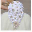 Women's 26X22cm Burgundy Cascading Waterfall Bridal Bouquet with Crystals and Artificial Satin Roses for Wedding Ceremony