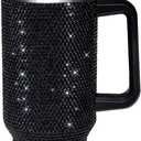 HWISDMIG 40oz Tumbler with Handle-Glitter Rhinestones Tumbler Bling Cups Stainless Steel Water Bottle Diamond Studded Tumbler for Women-Birthday Gifts for Women, Mom, Wife, Girlfriend (40 oz, Black)