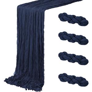4 Pack Navy Blue Cheesecloth Table Runner 20 x 120 inch Gauze Table Runners 10 FT Long,Semi Sheer Boho Cheese Cloth Fabric Table Runner Bulk for Wedding,Party,Baby Shower,Bridal Shower Decoration