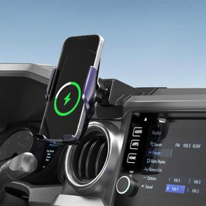 Car Phone Mount for Toyota Tacoma 20162023, Smart Auto-Clamping on Custom Dashboard Base, 15W Wireless Fast Charging, 360 Adjustable, Without Blocking Airflow, Toyota Tacoma Essential Accessories