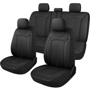 Pariiaotin Premium Leather Car Seat Covers Full Set, Waterproof Front Seat Covers and Split Rear Bench Seat Covers for Cars,Universal Automotive Interior Covers for Sedan SUV Truck Van Pick-up, Black
