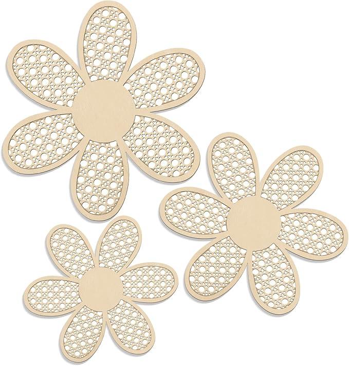 Maitys 2 Pieces Boho Daisy Wall Decor Natural Rattan Flower Wall Hanging Art Wooden Boho Art Nursery Flowers Farmhouse Hanging Decor for Home Office Nursery(Wooden Color)