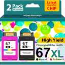67XL Ink Cartridges Black/Color Combo Pack Replacement for HP Ink 67 67XL HP Printer Ink High Yield Works with DeskJet 2755e 2855e 2700 2800e 2700e 4255e 4155e Envy 6055e 6000 6455e 6400 (2-Pack)