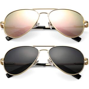 NULOOQ Extra Small Aviator Polarized Sunglasses for Small Face Women Men Juniors and Kids 52mm & 58mm (A5* (Gold/Black + Gold/Pink Mirrored) - 2 Pack)