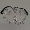 Bling Rhinestone Masquerade Mask For Women Ball Costume Crystal Face Mask Carnival Jewelry (Silver)