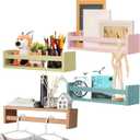 Suzile Set of 4 Nursery Book Shelves Floating Bookshelves Nursery Shelves for Wall Book Shelf Organizer Bathroom Storage Rack for Wall Decor(16 in,Bohemian Color)