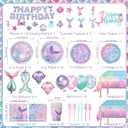 Mermaid Birthday Decorations Include Plates, Napkins, Cups, Cutlery, Hanging Swirls, Banner, Cake & Cupcake Toppers, Balloons, Tablecloth for Mermaid Party Decorations, Serve 20