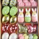 DecorbyHannah Easter Eggs Decorations, 40ct Easter Tree Ornaments for Basket, Shatterproof Colorful Pastel Plastic Hanging Decor with Bunny Rabbit, Carrot and Flower for Home Table Bowl Vase Filler (Coloful)