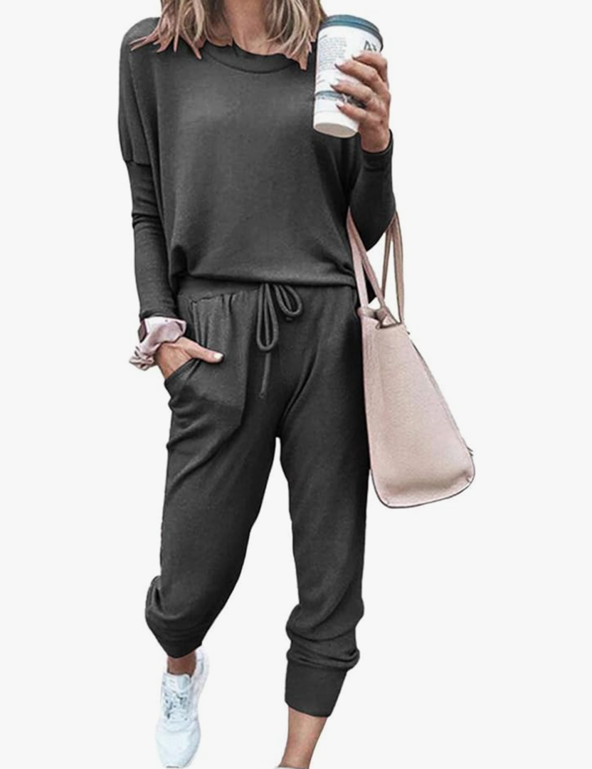 PRETTYGARDEN Women's Spring Fall 2 Piece Lounge Outfit Long Sleeve Crewneck Pullover Tops High Waisted Pants Set Tracksuit Medium