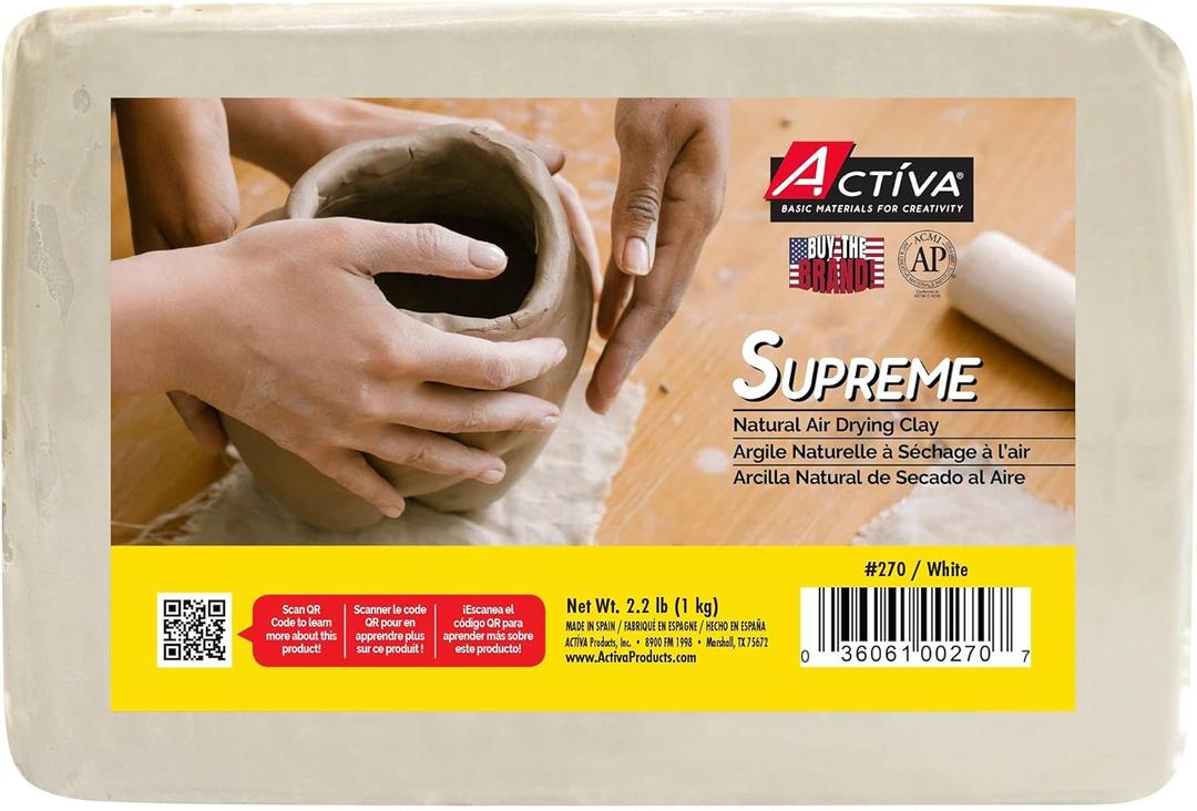 ACTIVA Supreme Artist's Air-Dry Clay, White, 2.2 lbs (1 kg) | Ultra-Fine & Exceptional Plasticity for Studio, Classroom & Hobby Use